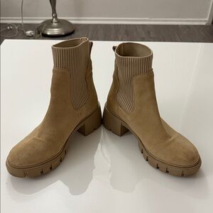 Steve Madden Tan Suede Chunky Lug Chelsea Booties